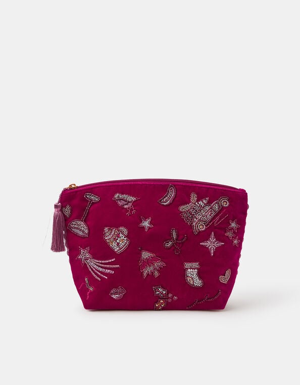 Large Christmas Embellished Velvet Pouch, , large