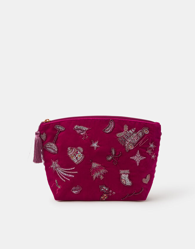 Large Christmas Embellished Velvet Pouch, , large