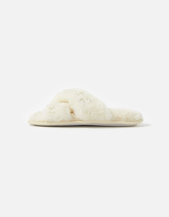 Faux Fur Pearl Sliders, Cream (CREAM), large