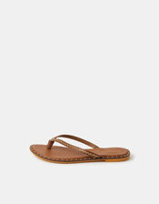 Stud Leather Flip Flops, Tan (TAN), large