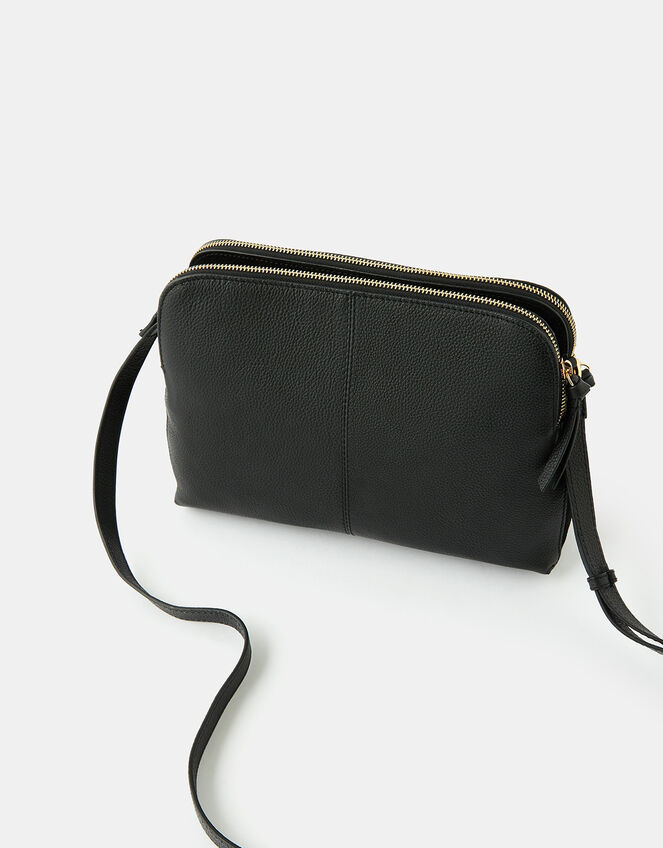 Monica Leather Double Zip Cross-Body Bag, , large