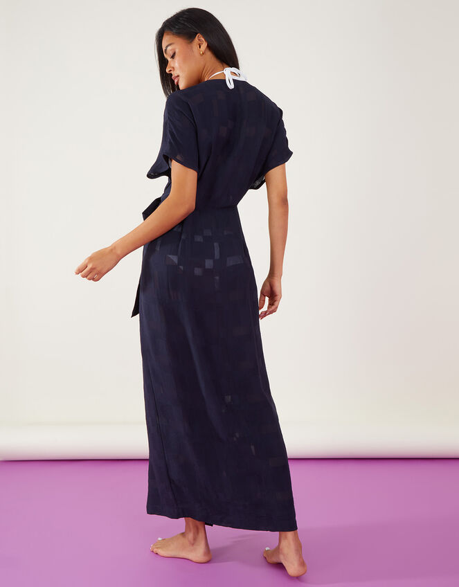 Geometric Jacquard Wrap Dress, Blue (NAVY), large