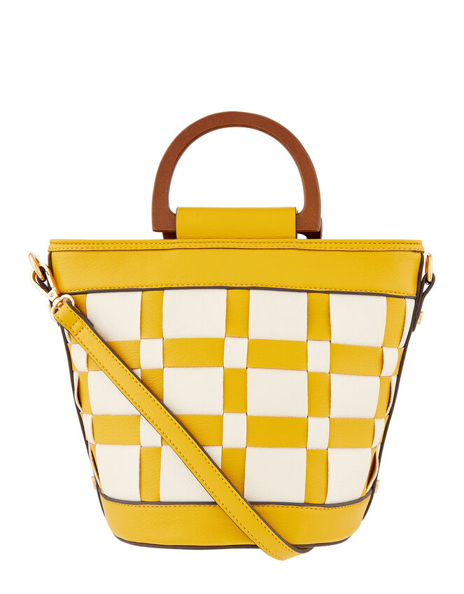 Contrast Weave Handheld Bucket Bag, Yellow (YELLOW), large