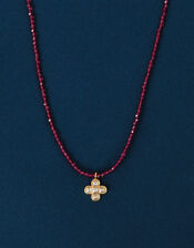 14ct Gold-Plated Clover Beaded Necklace, , large