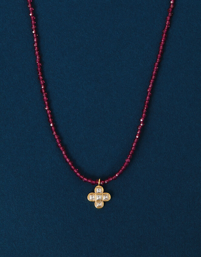 14ct Gold-Plated Clover Beaded Necklace, , large