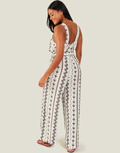 Fan Print Crinkle Jumpsuit, White (WHITE), large