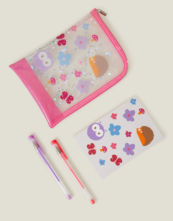 Girls Woodland Notebook and Colour Pens Set, , large