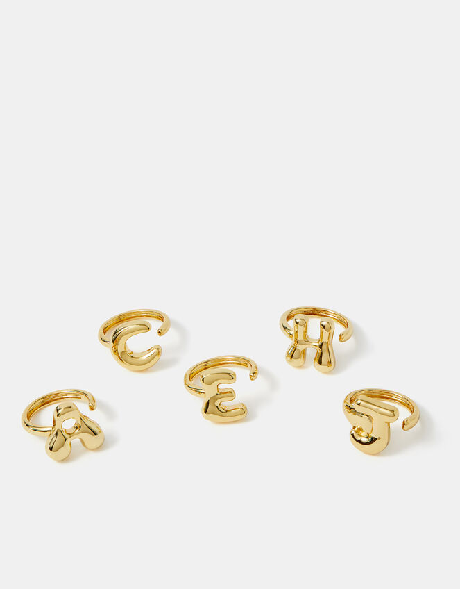14ct Gold-Plated Bubble Initial Ring, Gold (GOLD), large