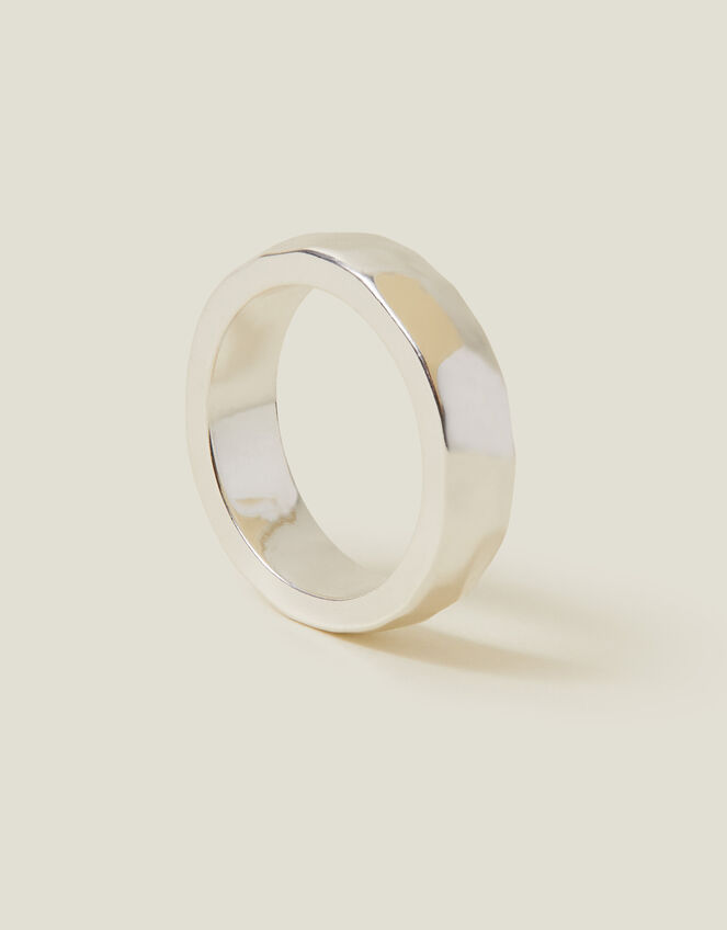 Sterling Silver-Plated Hammered Ring, Silver (ST SILVER), large