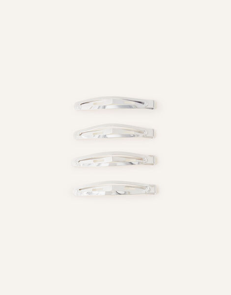 Metal Snap Hair Clips 4 Pack, Silver (SILVER), large