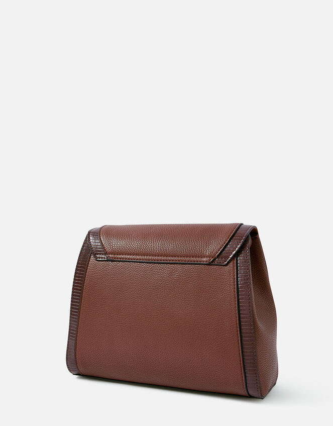 Faux Croc Trim Shoulder Bag, Brown (CHOCOLATE), large