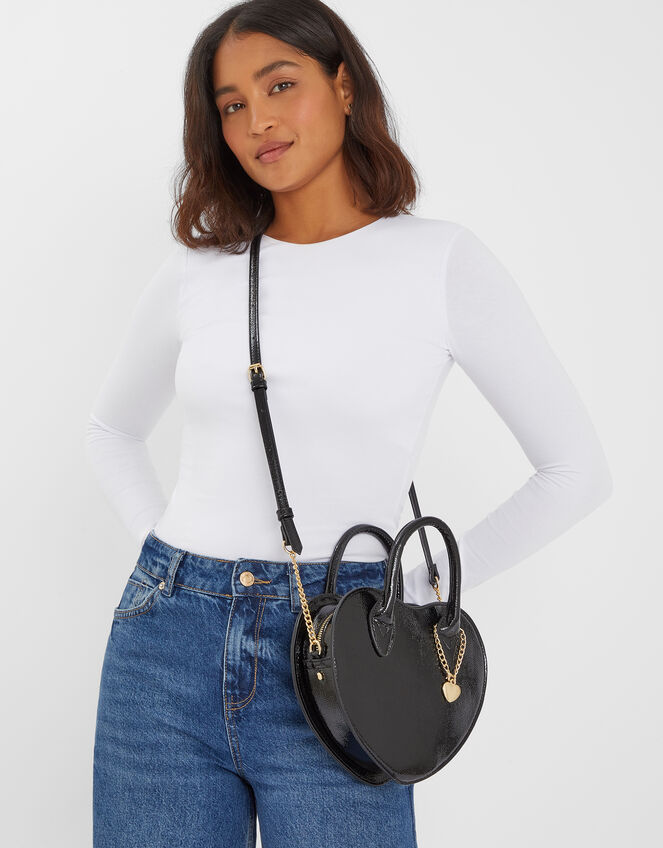 Patent Heart Crossbody Handbag , Black (BLACK), large
