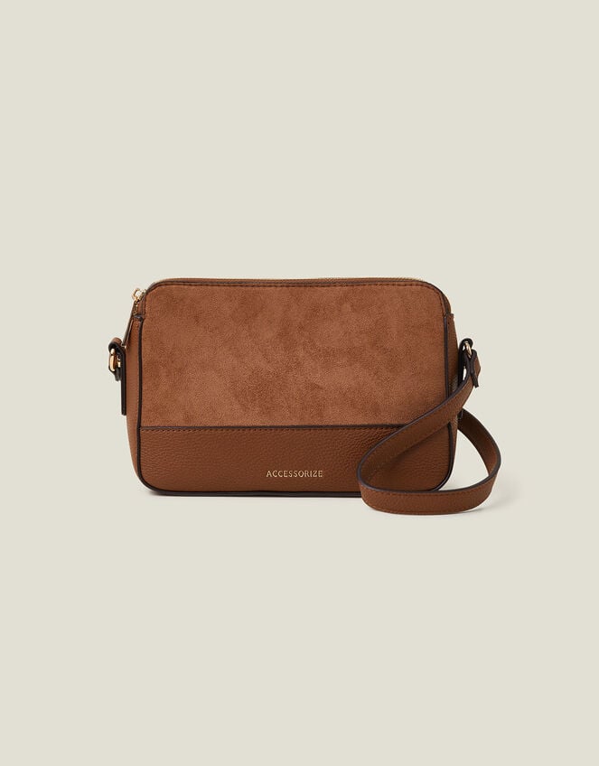 Suedette Classic Crossbody Bag, Tan (TAN), large