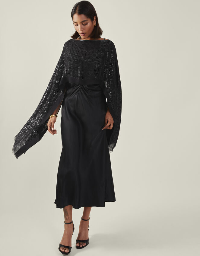 Sequin Embellished Poncho, Black (BLACK), large