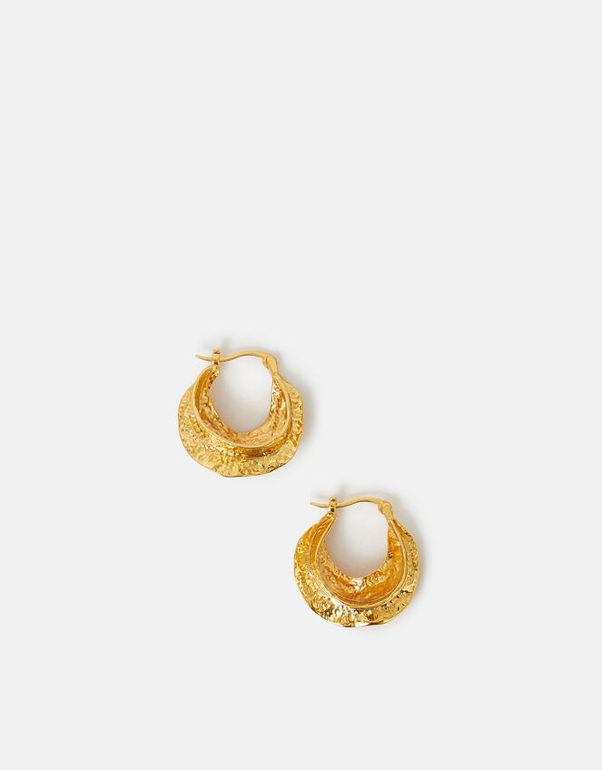 14ct Gold-Plated Chunky Hammered Hoop Earrings, , large