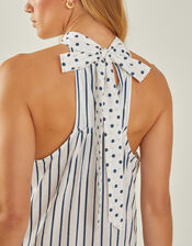 Polka Dot Stripe Halter Maxi Dress, Ivory (IVORY), large