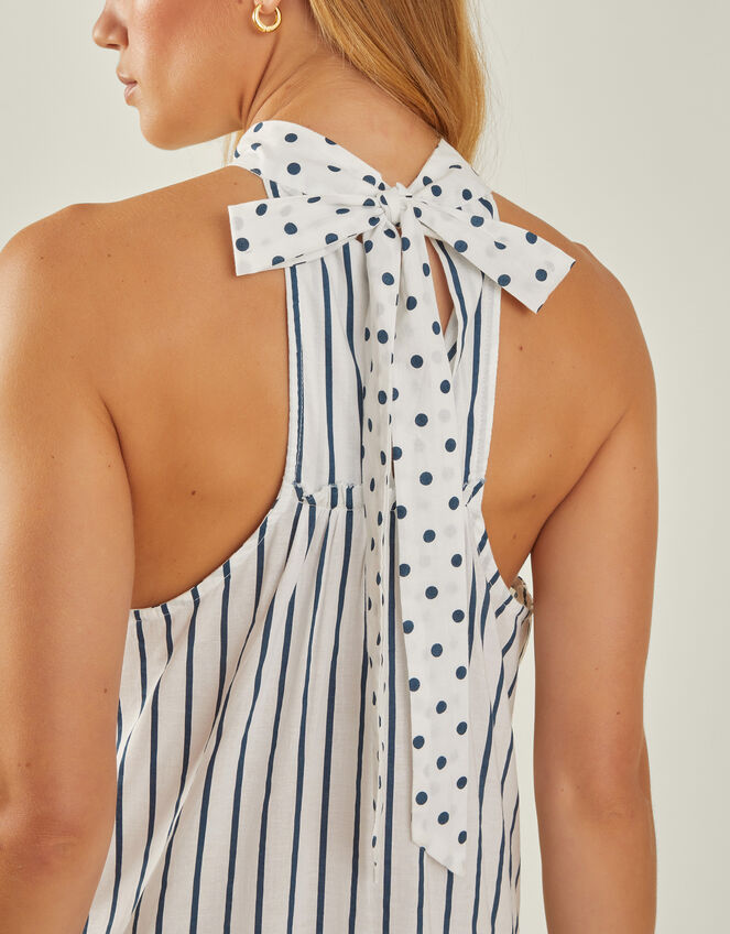 Polka Dot Stripe Halter Maxi Dress, Ivory (IVORY), large