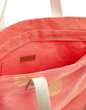 Metallic Pineapple Print Tote Bag, Orange (CORAL), large