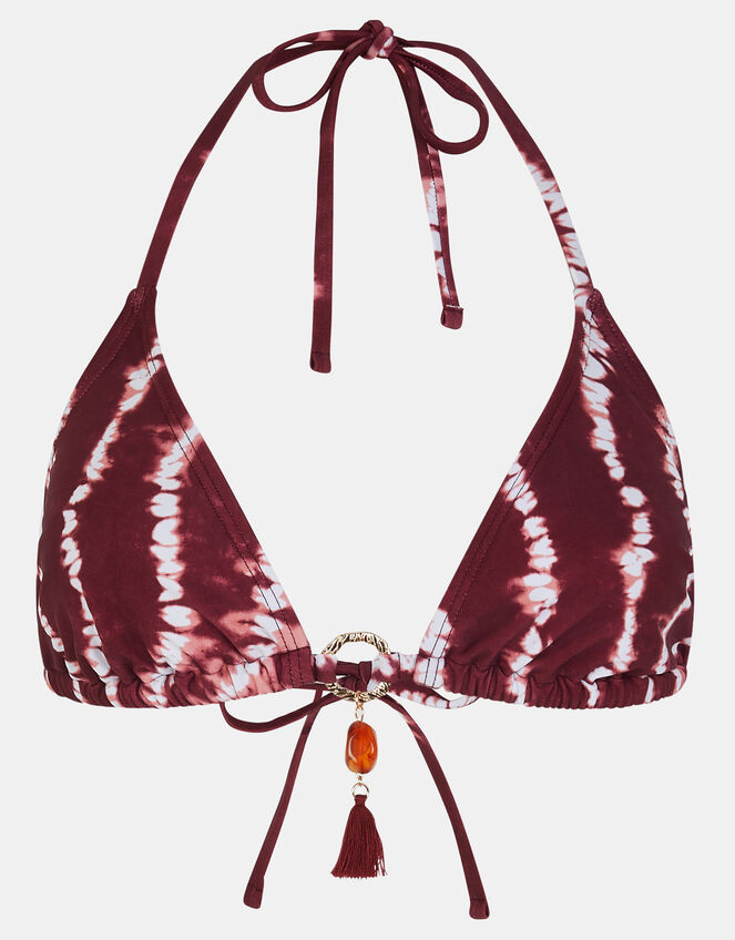 Tie Dye Triangle Bikini Top, Red (BURGUNDY), large