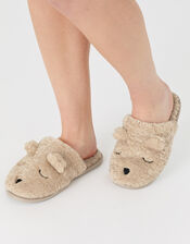 Teddy Fluffy Mule Slippers, Tan (TAN), large