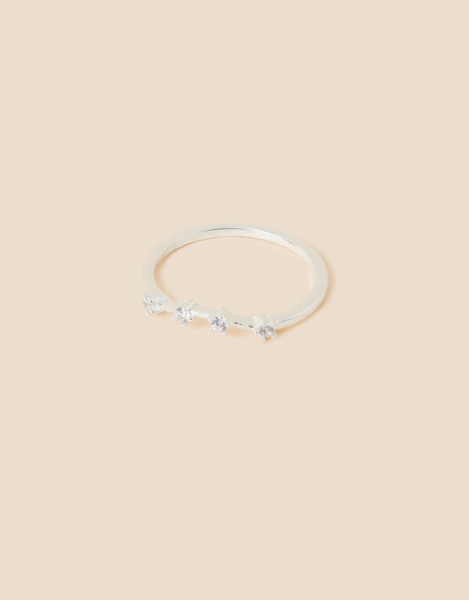 Recycled Sterling Silver Sparkly Constellation Aquarius Ring, White (ST CRYSTAL), large