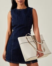 Large Faux Leather Tote Bag, Cream (CREAM), large