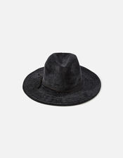Chenille Packable Fedora Hat, Black (BLACK), large