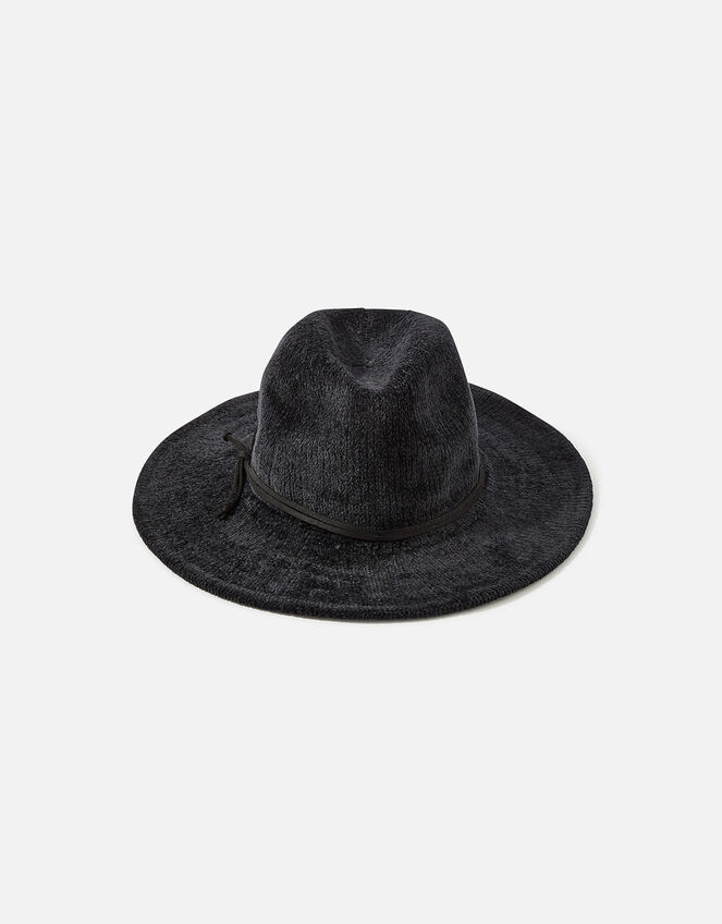 Chenille Packable Fedora Hat, Black (BLACK), large