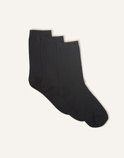 Supersoft Cotton Ankle Socks Set of Three, Black (BLACK), large