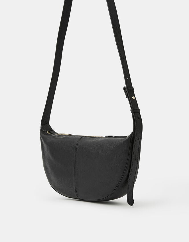 Leather Sling Crossbody Bag, Black (BLACK), large