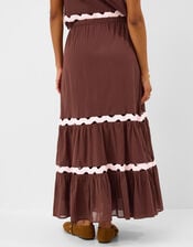 Ric Rac Tiered Maxi Skirt, Brown (BROWN), large