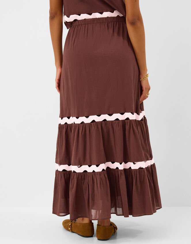 Ric Rac Tiered Maxi Skirt, Brown (BROWN), large