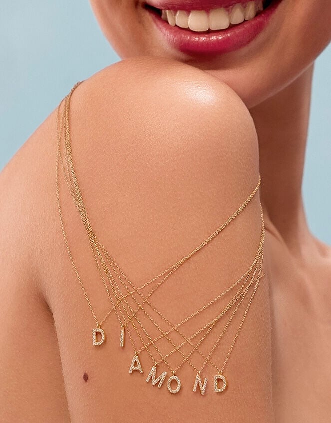 Lab Grown Diamond Pav&eacute; Initial Pendant Necklace 9ct Gold, Gold (GOLD), large