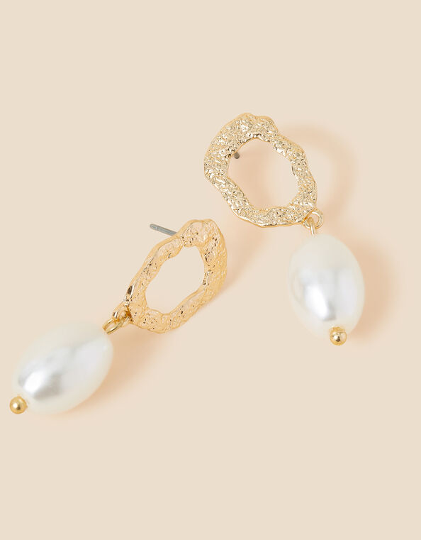 Textured Circle Pearl Drop Earrings, , large