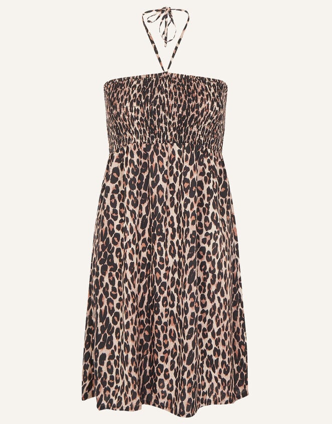 Leopard Print Bandeau Dress, Brown (BROWN), large