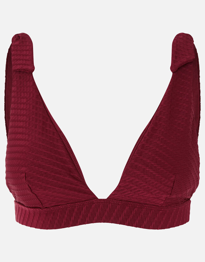 Knot Shoulder Triangle Bikini Top, Red (BURGUNDY), large