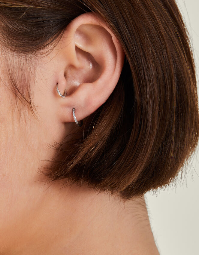 2-Pack Platinum-Plated Surgical Steel Pavé Clicker Hoops, , large