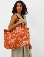 Floral Print Quilted Tote Bag, , large