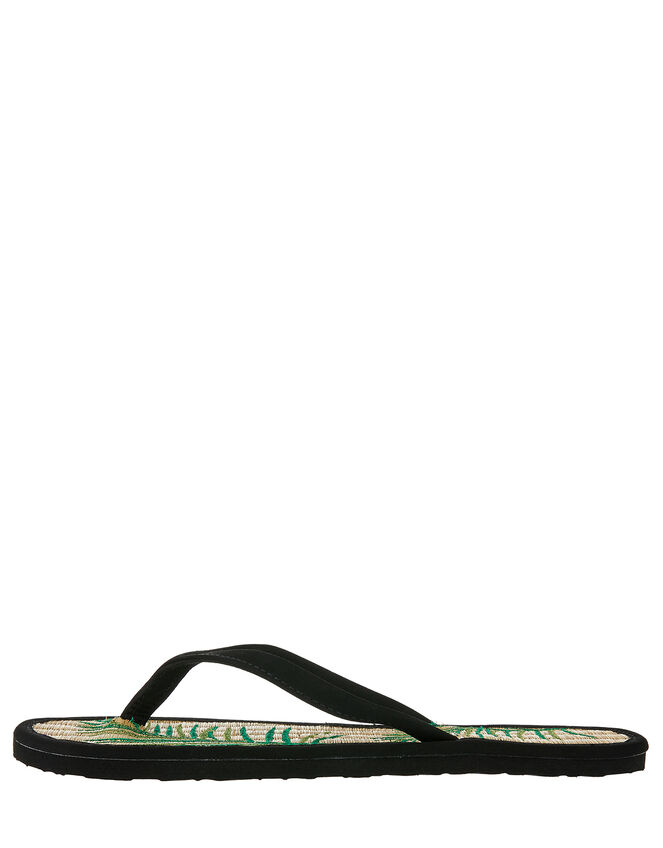 Palm Leaf Seagrass Flip Flops, Black (BLACK), large