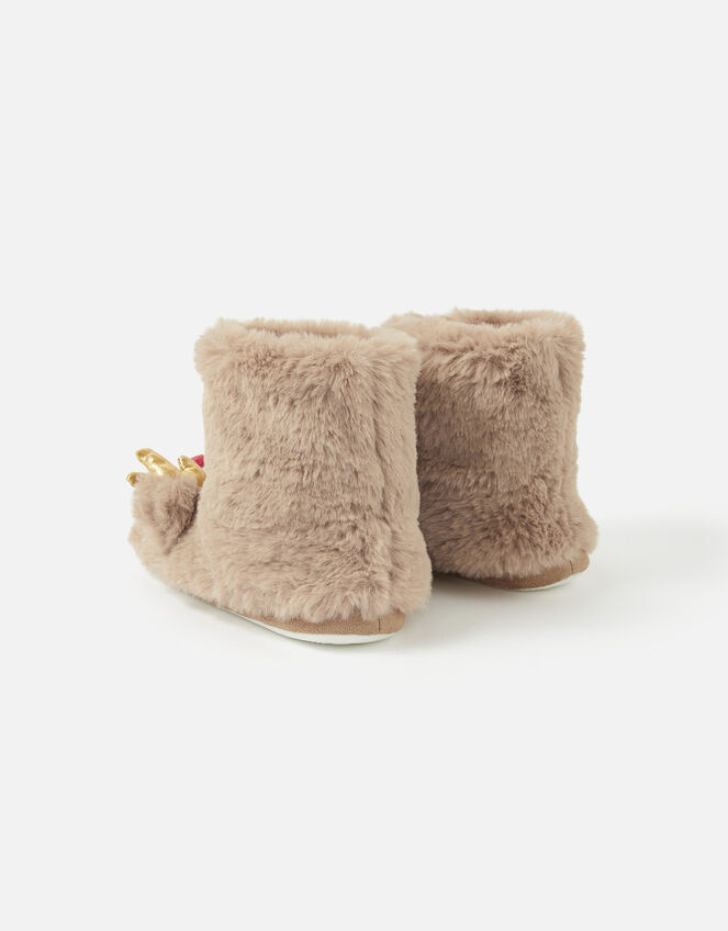 Girls Rudolph Fluffy Boot Slippers, Brown (BROWN), large