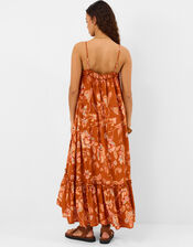 Sleeveless Floral Shimmer Maxi Dress, Orange (RUST), large