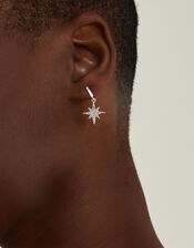 Sterling Silver-Plated Diamante Star Drop Earrings, , large