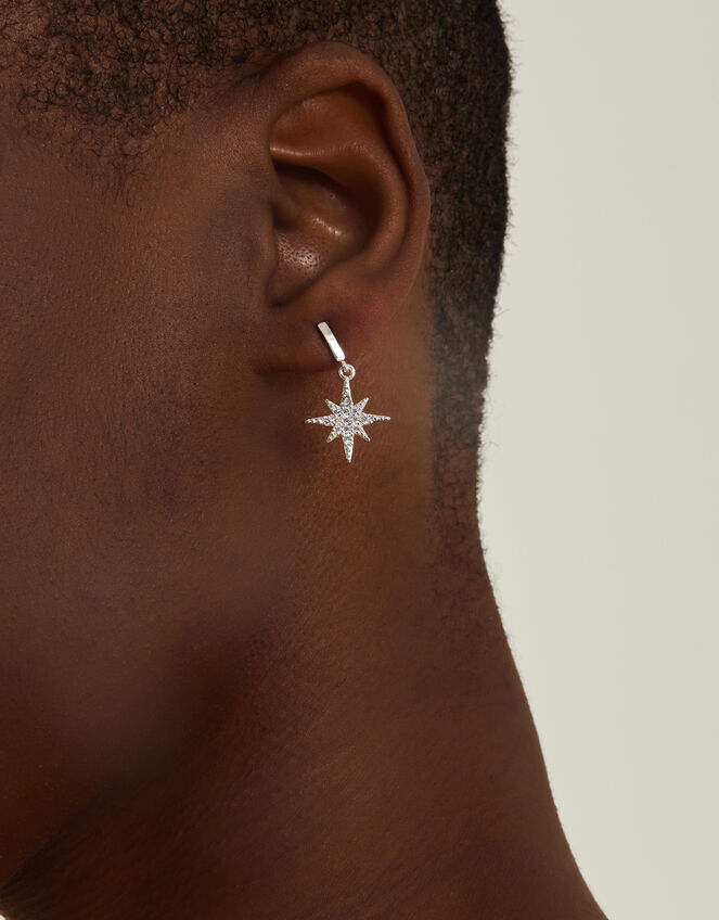 Sterling Silver-Plated Diamante Star Drop Earrings, , large
