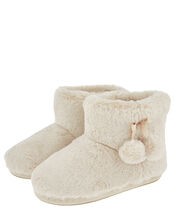 Fluffy Pom-Pom Slipper Boots, Cream (CREAM), large