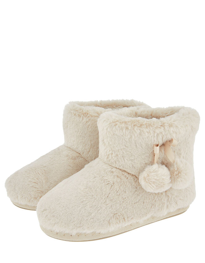 Fluffy Pom-Pom Slipper Boots, Cream (CREAM), large