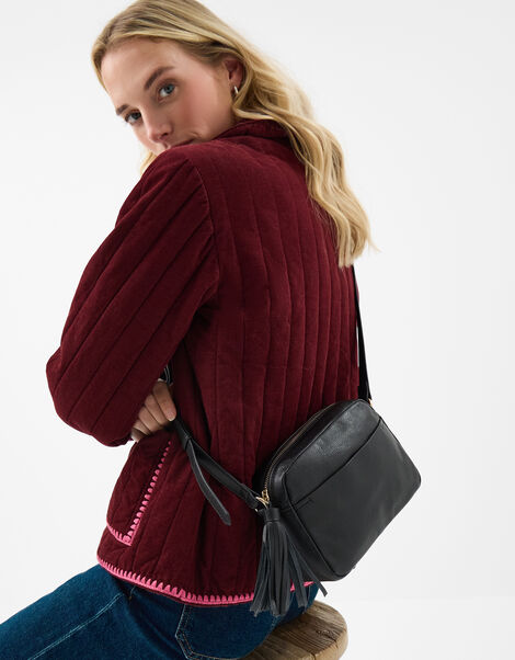 Tassel Leather Crossbody Bag, , large