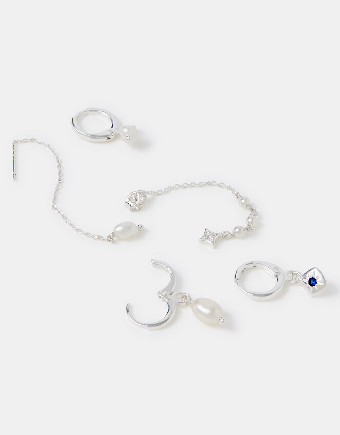 5-Pack Sterling Silver-Plated Freshwater Pearl Stud & Hoop Earrings, , large