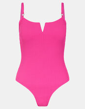 V-Front Textured Swimsuit, Pink (PINK), large