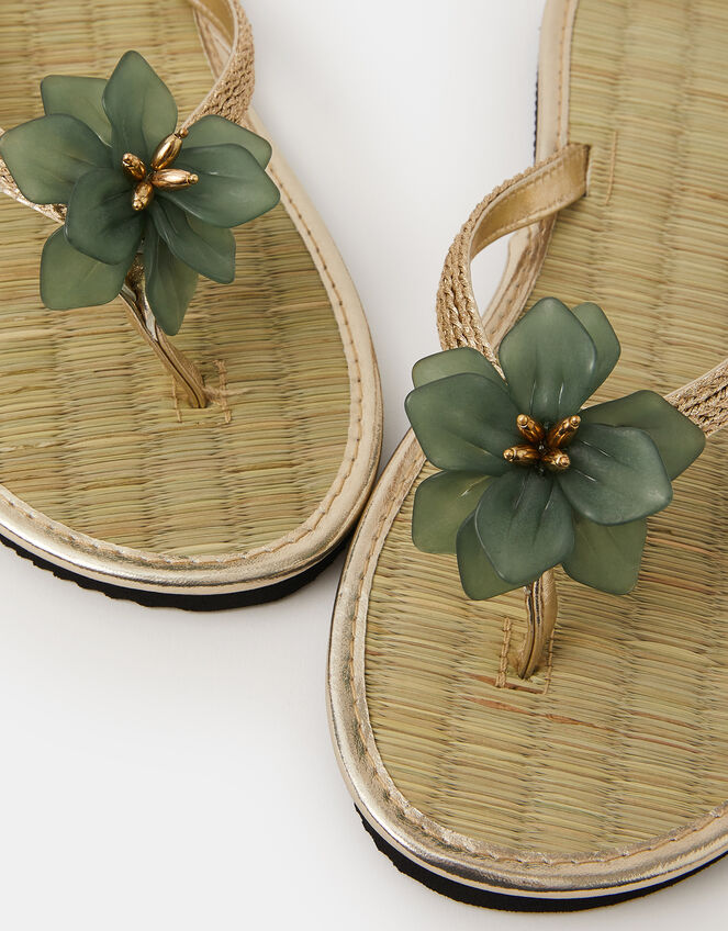 Flower Metallic Seagrass Flip Flops, Green (GREEN), large