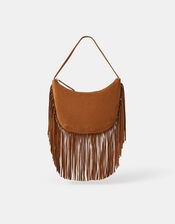 Leather Fringe Scoop Shoulder Bag, , large